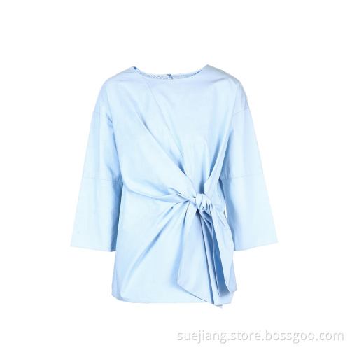 Casual Solid Color Bow Tie Front Blouse